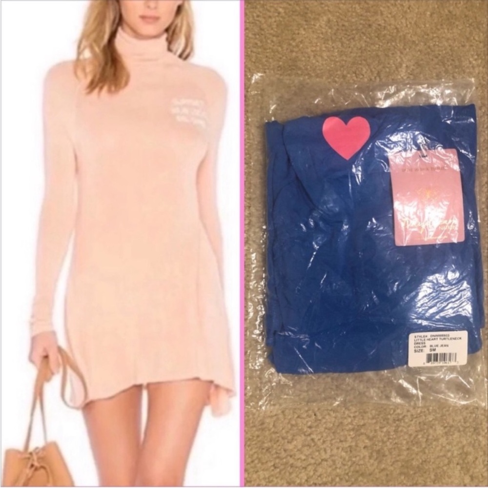 NWT REVOLVE Daydream Nation Little Heart Turtleneck Dress in Blue Jean Small
